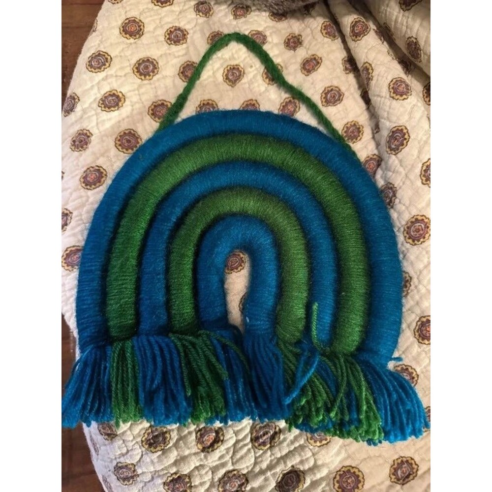 Opalhouse  teal and green yarn rainbow wall hanging
